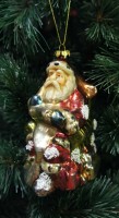 Санта Клаус  с подарками 14 см / Елочное украшение / Стекло