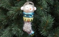 Снеговичок в рождественском носке 15 см / Елочное украшение / Стекло