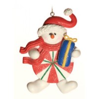 Снеговик с подарком / Елочное украшение / Керамика