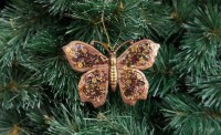 Бабочка с пайетками ( коричневая ) / Елочное украшение / Пластмасса